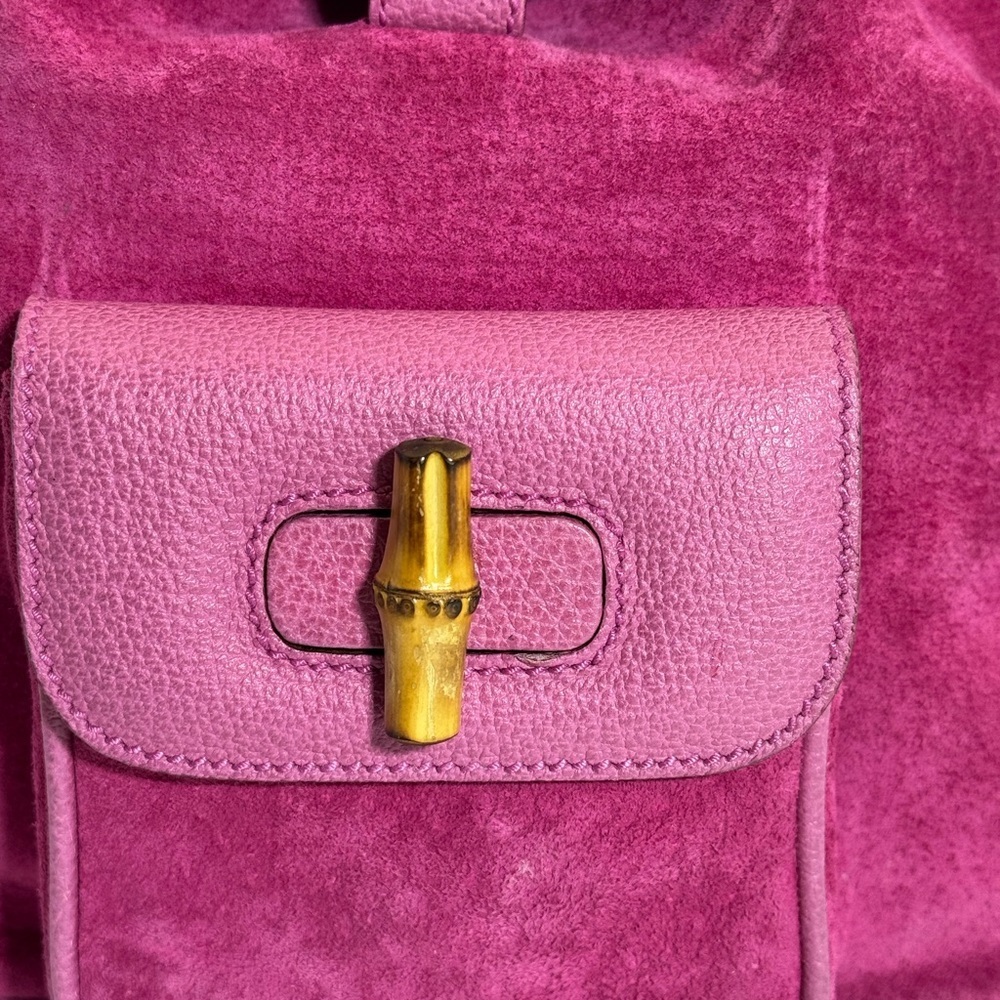 Pink Suede Gucci Bamboo Backpack - Picture 2 of 16
